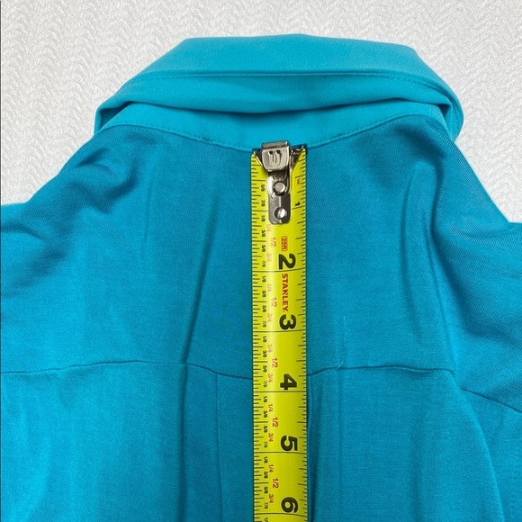 LOFT Blouse V-Neck Sleeveless Mixed Media Turquoise Blue Green Size Large - Picture 6 of 9